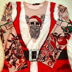 Meiniqi Santa Skull Top Shirt Long Sleeve 2XL